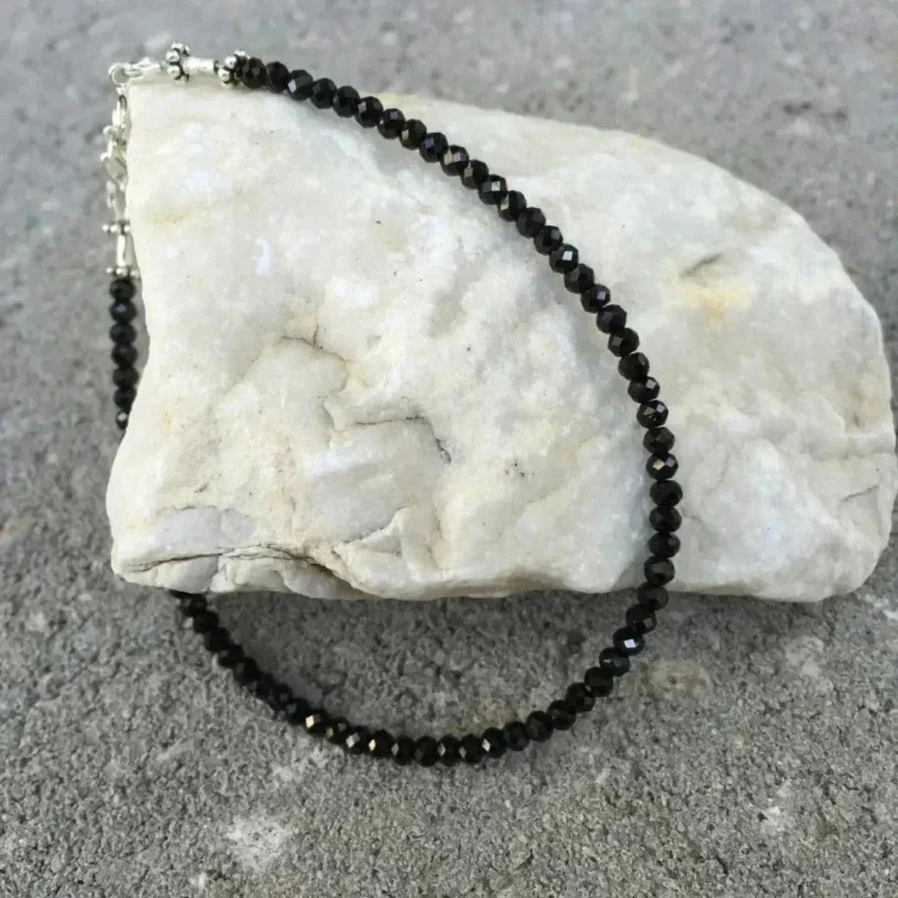 Black Spinel Bracelet, Black Ankle Bracelet, Sparkling Ankle Bracelet